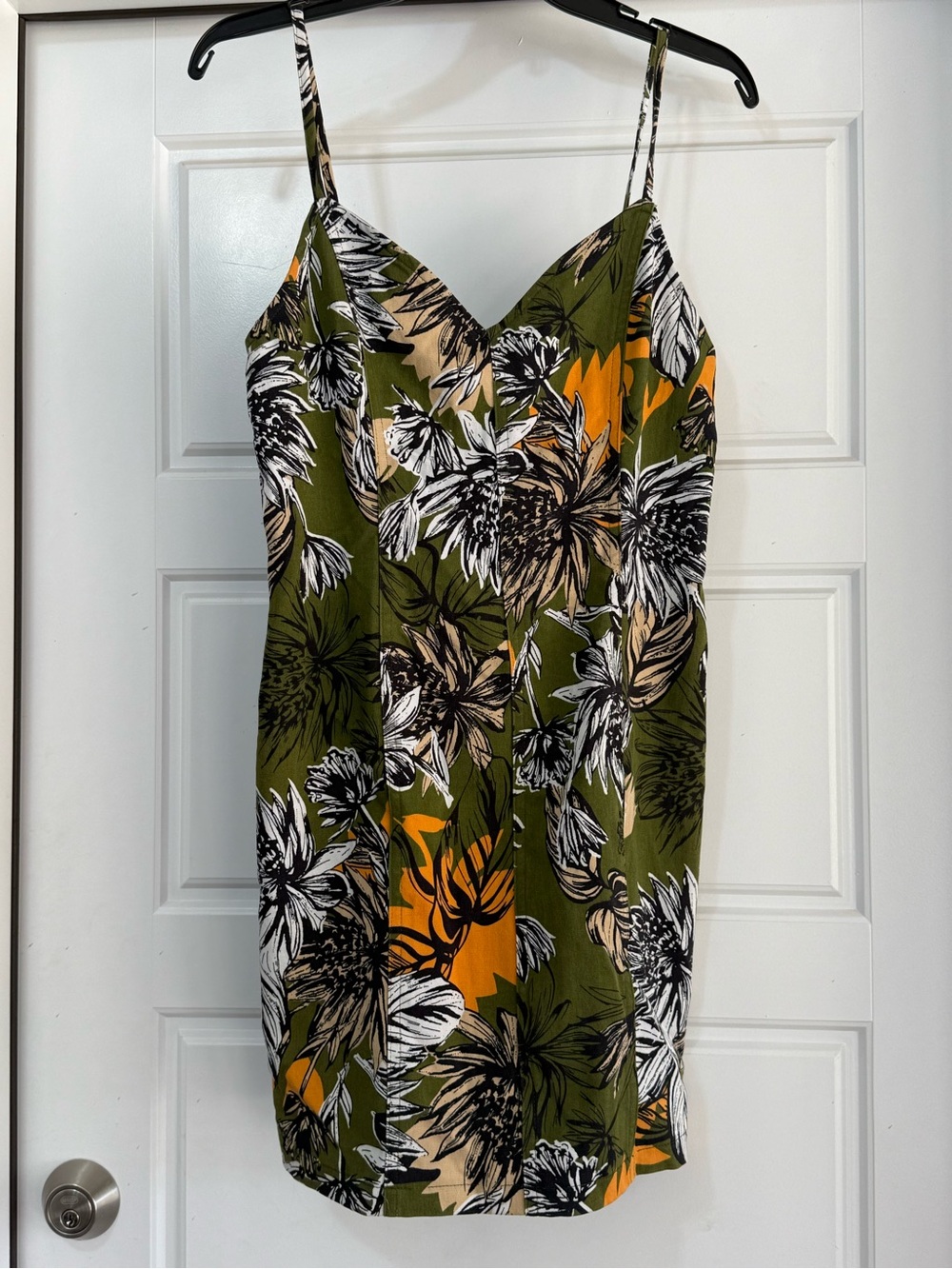 Love Culture Olive Green Floral Mini Dress with Orange Accents